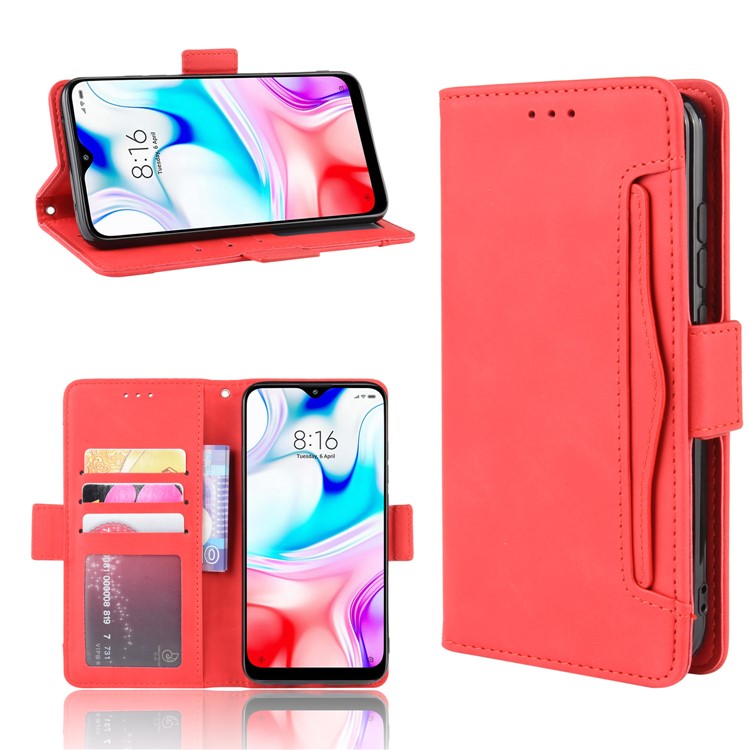 Wallet Stand Leather Protective Phone Case with Multiple Card Slots for Xiaomi Redmi 8 - Red-1