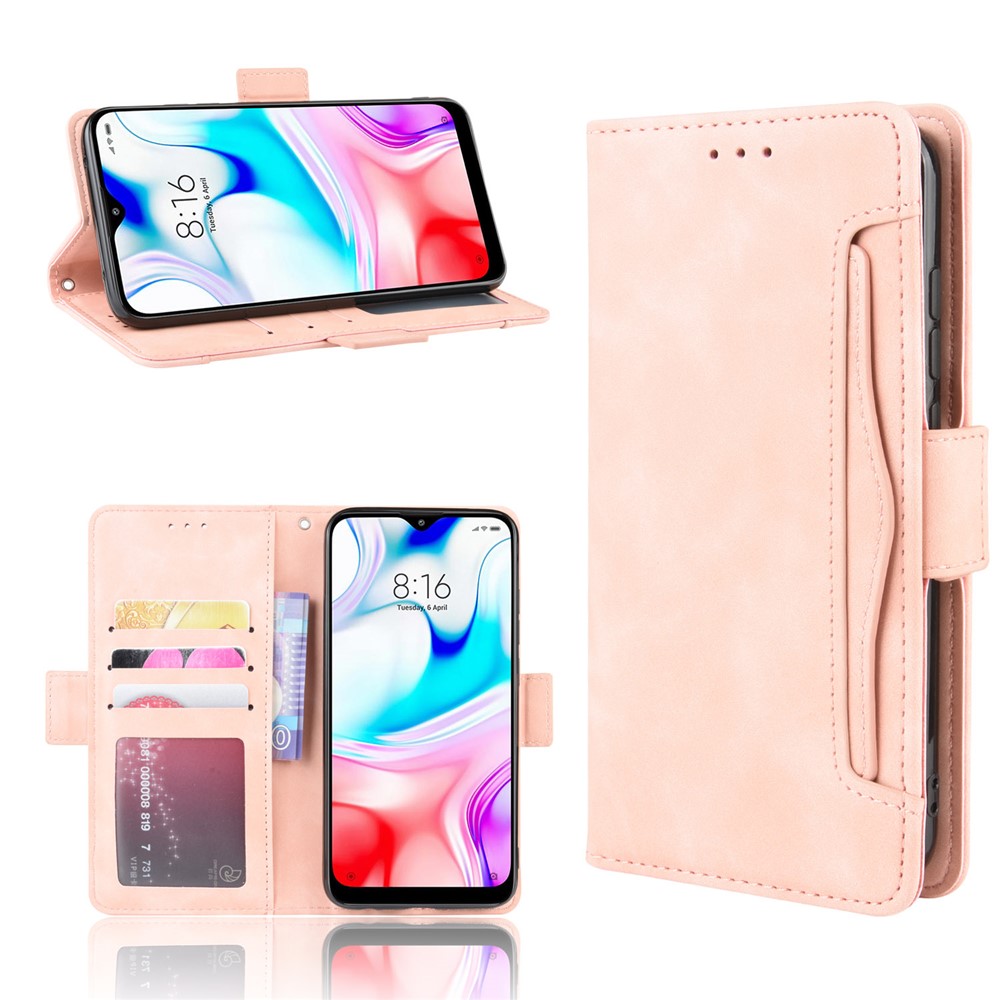 Wallet Stand Leather Protective Phone Case with Multiple Card Slots for Xiaomi Redmi 8 - Pink-1