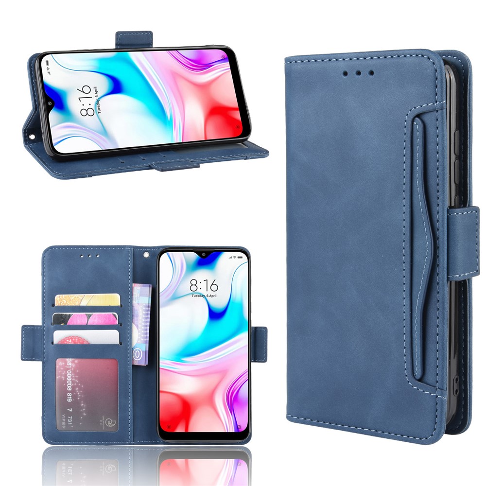 Wallet Stand Leather Protective Phone Case with Multiple Card Slots for Xiaomi Redmi 8 - Blue-1