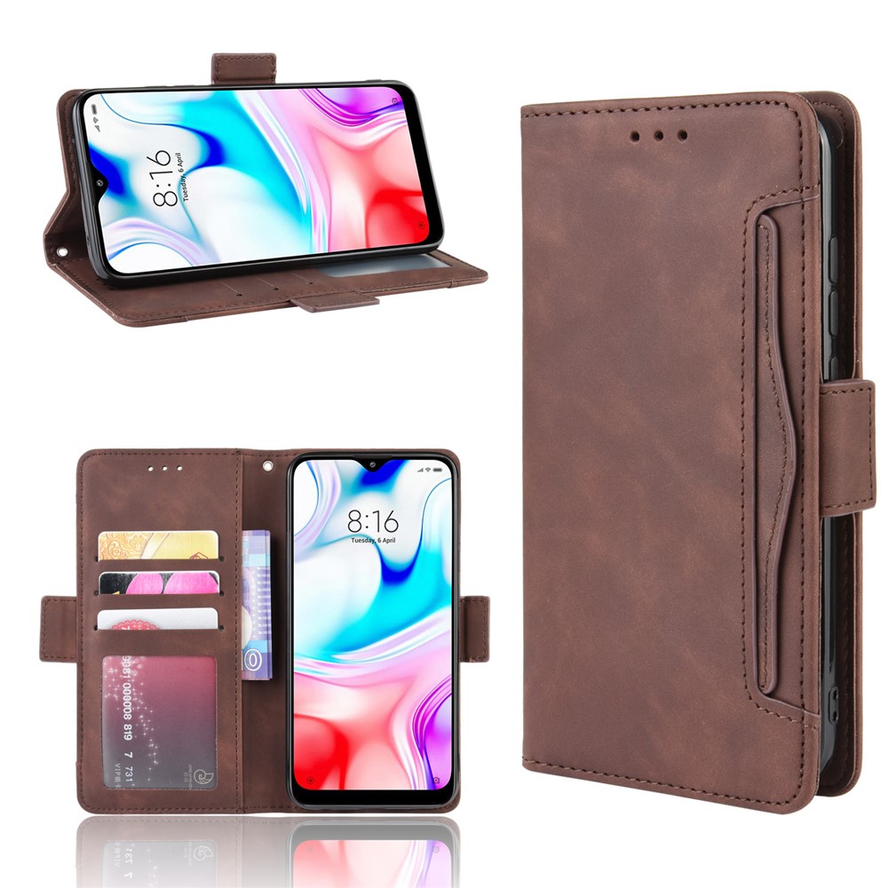 Wallet Stand Leather Protective Phone Case with Multiple Card Slots for Xiaomi Redmi 8 - Brown-1