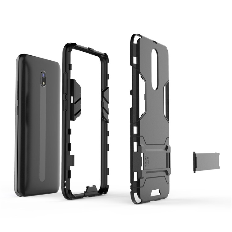 2-in-1 Plastic + TPU Phone Shell with Kickstand for Xiaomi Redmi 8A - Black-3