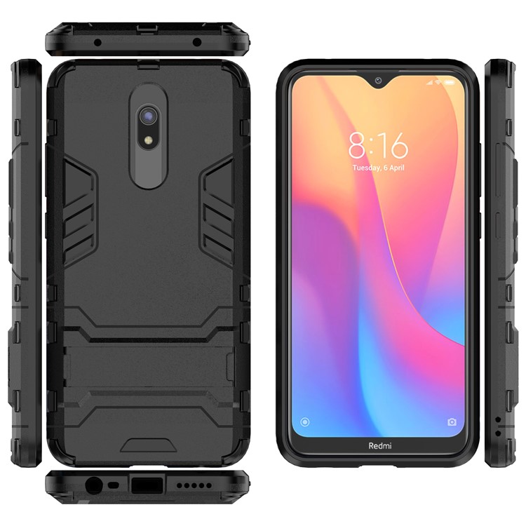 2-in-1 Plastic + TPU Phone Shell with Kickstand for Xiaomi Redmi 8A - Black-7