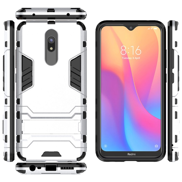 2-in-1 Plastic + TPU Phone Shell with Kickstand for Xiaomi Redmi 8A - White-5
