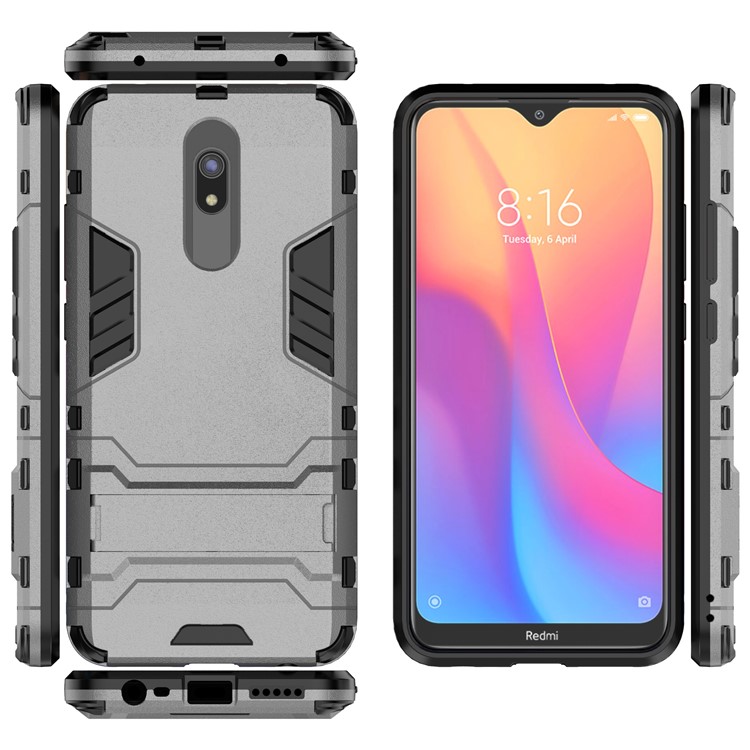 2-in-1 Plastic + TPU Phone Shell with Kickstand for Xiaomi Redmi 8A - Grey-5