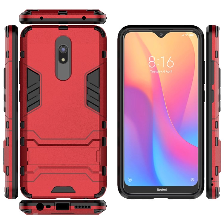 2-in-1 Plastic + TPU Phone Shell with Kickstand for Xiaomi Redmi 8A - Red-5