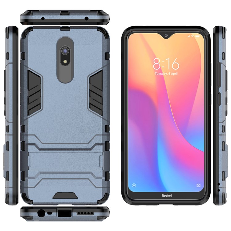 Plastique 2-en-1 + Coquille de Téléphone TPU Avec Béquille Pour Xiaomi Redmi 8a - Bleu Foncé-5