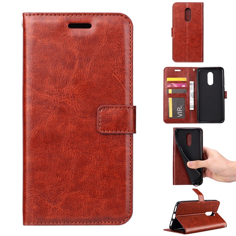 Crazy Horse Wallet Leather Phone Case Cover for Xiaomi Redmi 8 - Brown-1