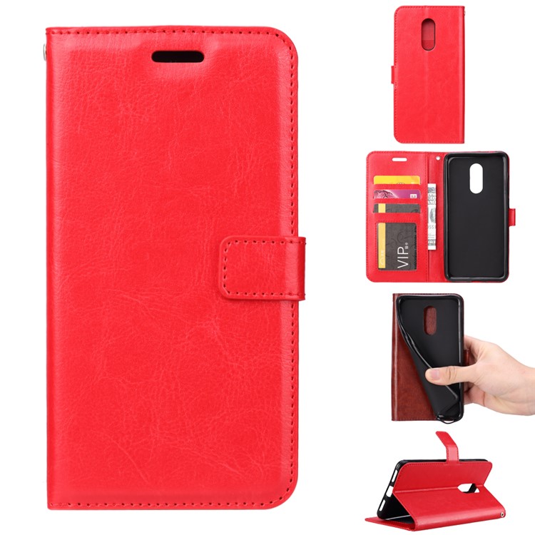 Crazy Horse Wallet Leather Phone Case Cover for Xiaomi Redmi 8 - Red-1