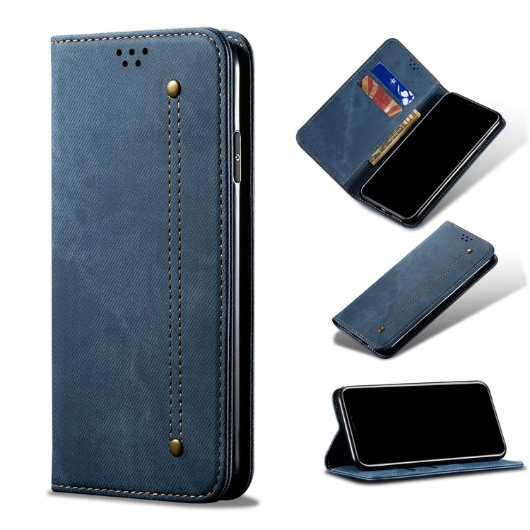 Retro Style Jeans Cloth Leather Wallet Case for Xiaomi Redmi 7 / Redmi Y3 - Blue