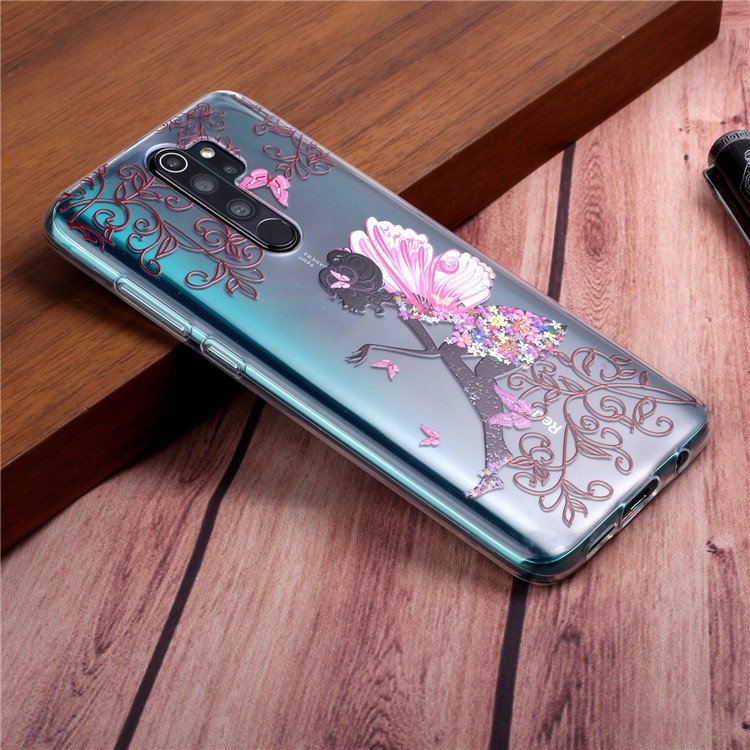 Shell Posteriore TPU Stampa di Pattern Per Xiaomi Redmi Note 8 Pro - Ragazza Farfalla