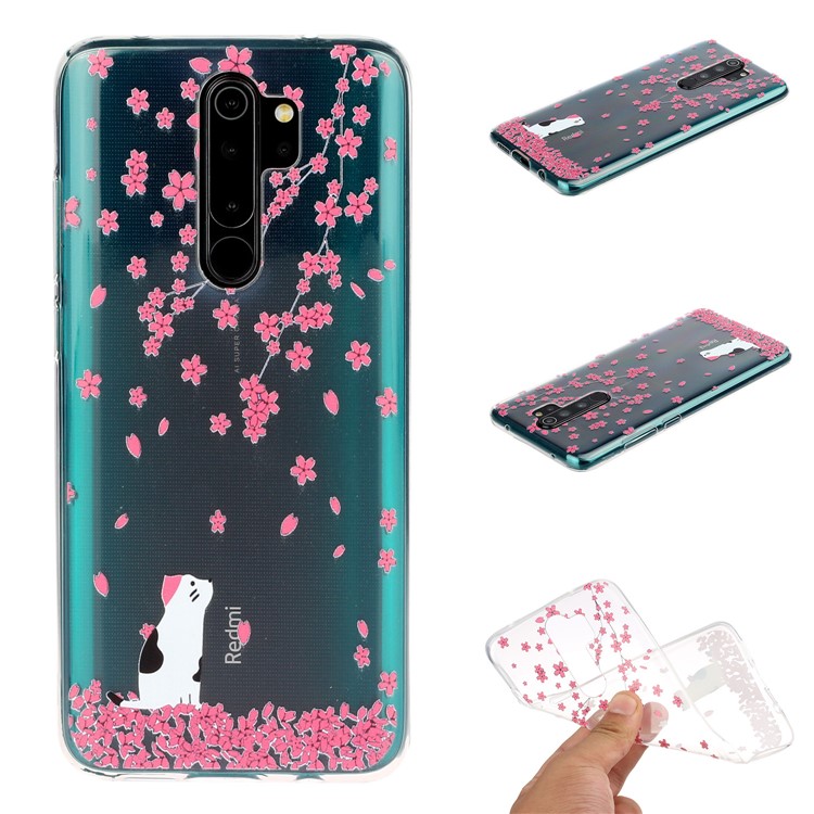 Pattern Printing TPU Back Shell for Xiaomi Redmi Note 8 Pro - Flowers and Cat-1