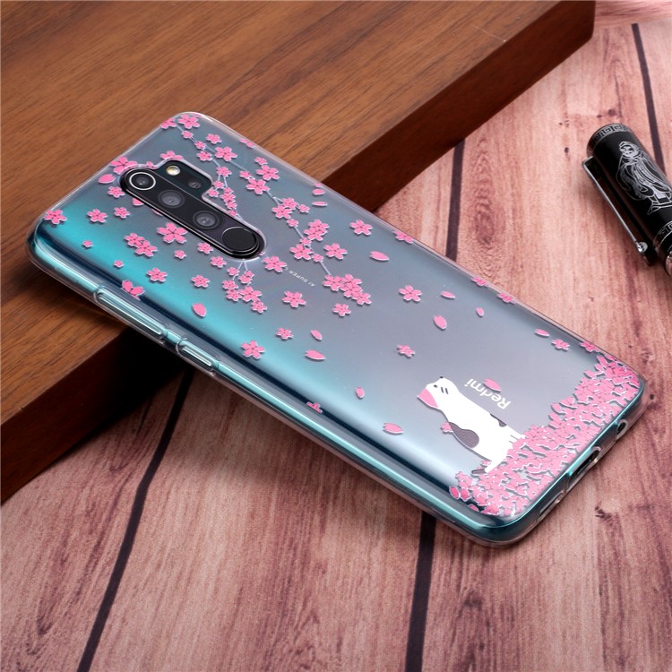 Pattern Printing TPU Back Shell for Xiaomi Redmi Note 8 Pro - Flowers and Cat-6