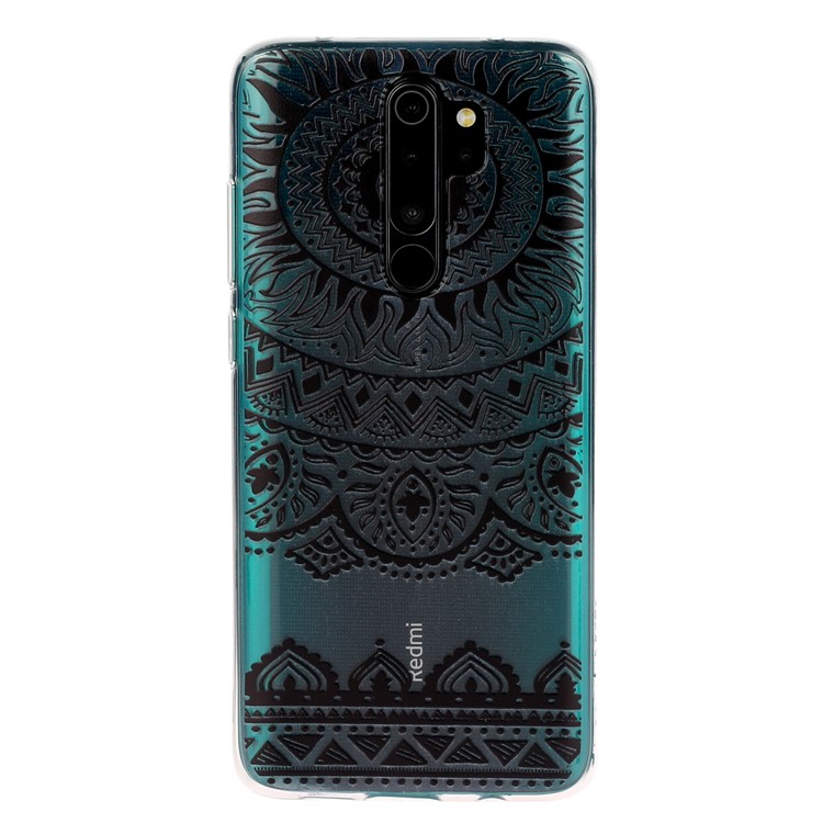 Shell Posteriore TPU Stampa di Pattern Per Xiaomi Redmi Note 8 Pro - Fiore di Mandala Nero-2