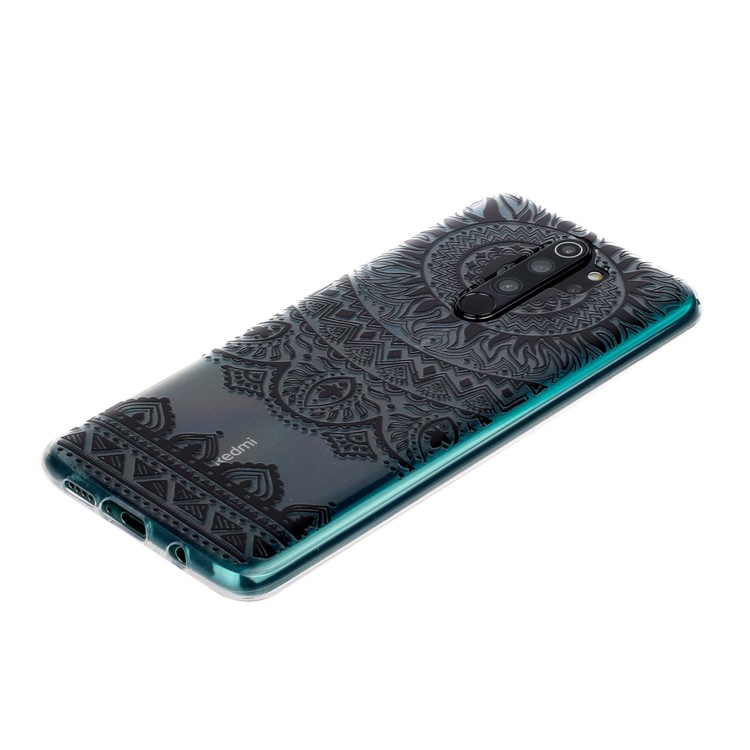 Shell Posteriore TPU Stampa di Pattern Per Xiaomi Redmi Note 8 Pro - Fiore di Mandala Nero-3