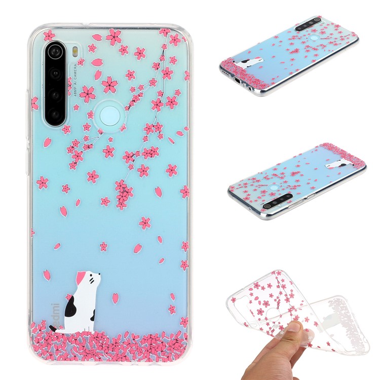 Pattern Printing TPU Back Case for Xiaomi Redmi Note 8 - Flowers and Cat-1