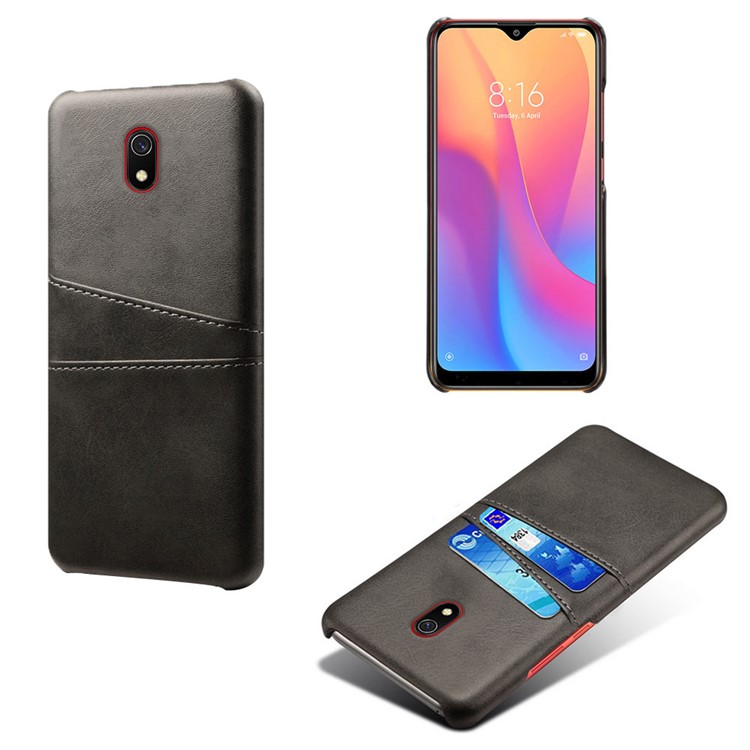 Double Card Slots PU Leather Coated Hard PC Case for Xiaomi Redmi 8A - Black-1