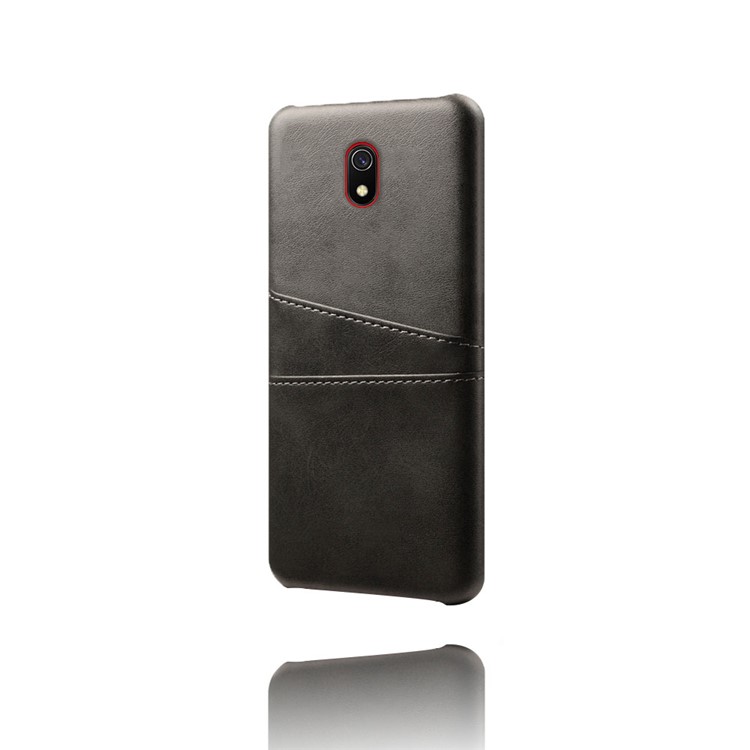 Double Card Slots PU Leather Coated Hard PC Case for Xiaomi Redmi 8A - Black-2