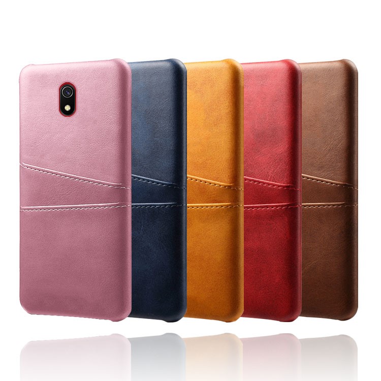 Double Card Slots PU Leather Coated Hard PC Case for Xiaomi Redmi 8A - Black-6