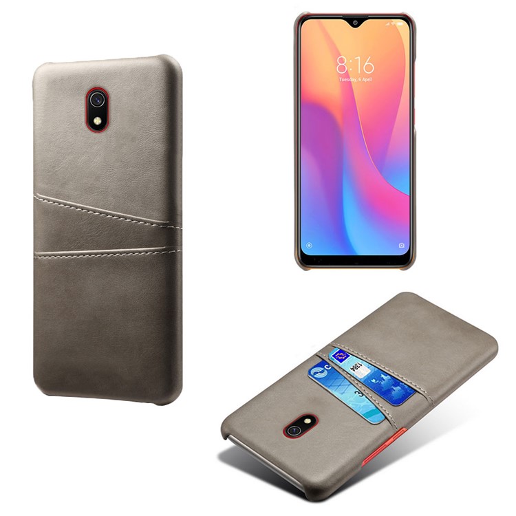 KSQ Double Card Slots PU Leather Coated Hard PC Case for Xiaomi Redmi 8A - Grey-1