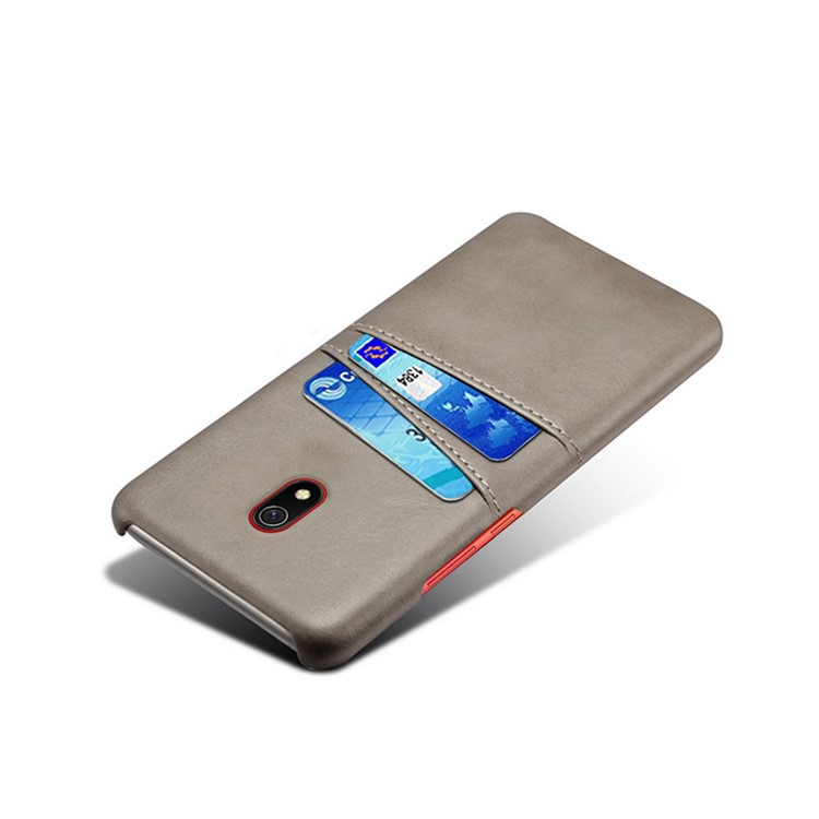 KSQ Double Card Slots PU Leather Coated Hard PC Case for Xiaomi Redmi 8A - Grey-4
