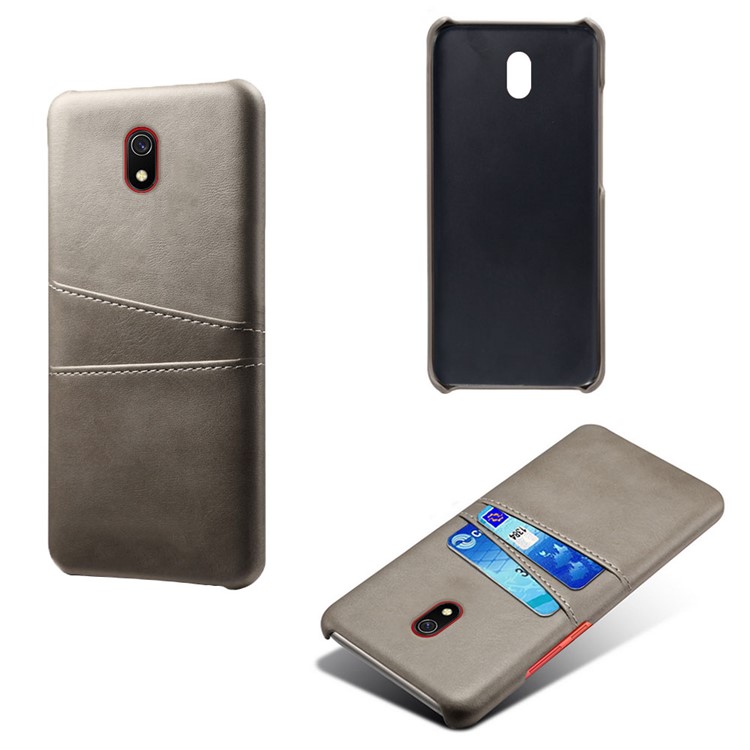 KSQ Double Card Slots PU Leather Coated Hard PC Case for Xiaomi Redmi 8A - Grey-5