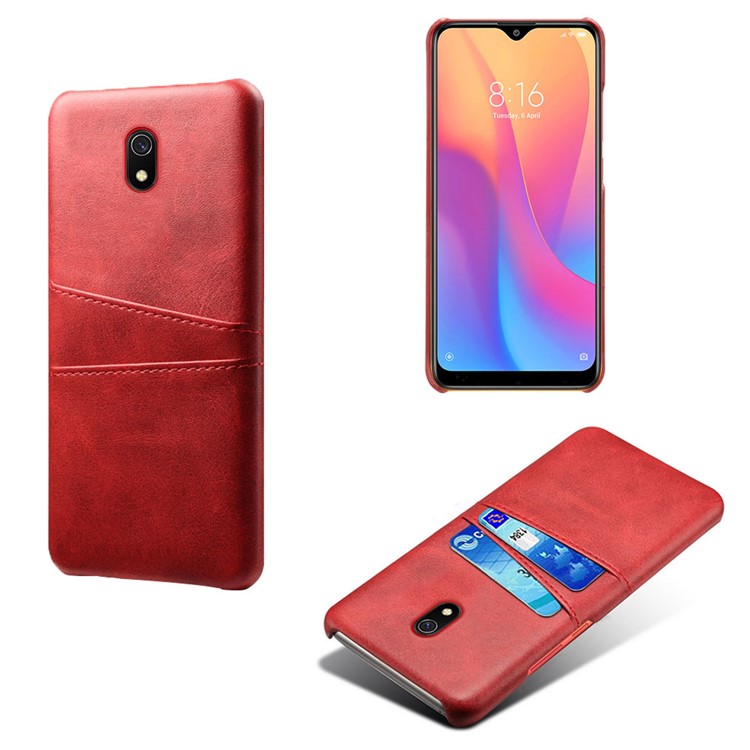 Doubles Emplacements Pour Cartes Cuir Enduit PU Étui Rigide Pour PC Xiaomi Redmi 8A - Rouge-1