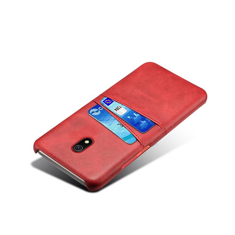 Doubles Emplacements Pour Cartes Cuir Enduit PU Étui Rigide Pour PC Xiaomi Redmi 8A - Rouge-4