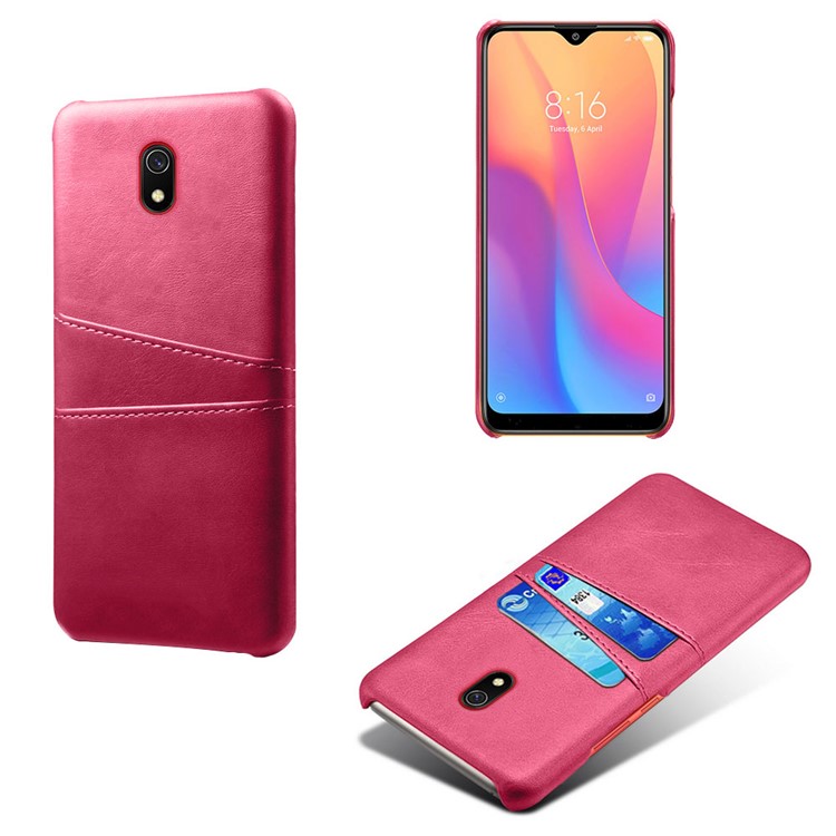 KSQ Double Card Slots PU Leather Coated Hard PC Case for Xiaomi Redmi 8A - Rose-1
