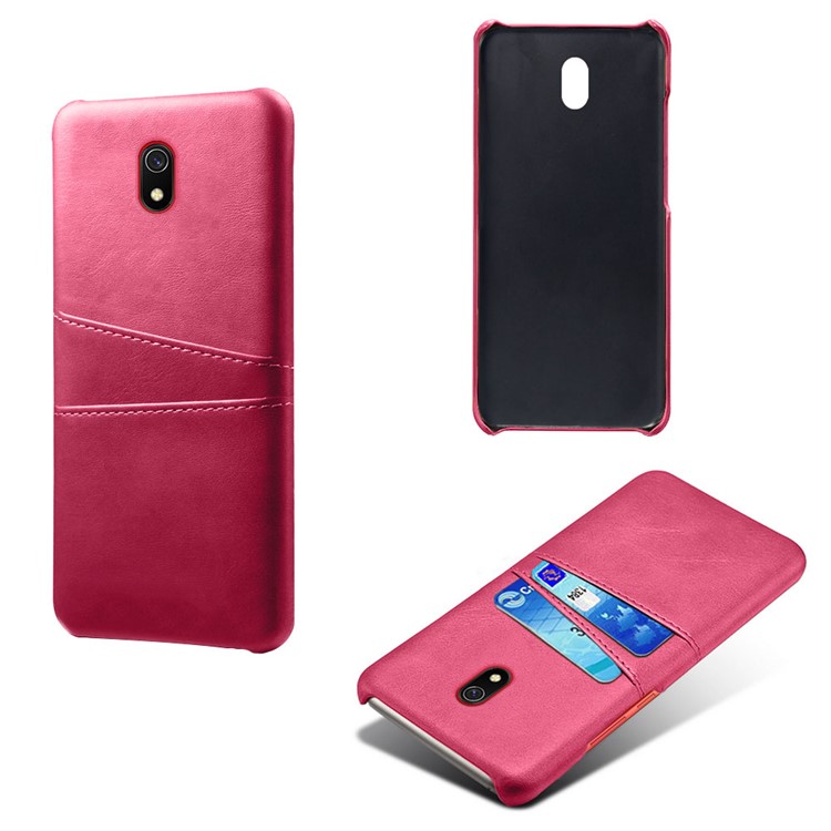 KSQ Double Card Slots PU Leather Coated Hard PC Case for Xiaomi Redmi 8A - Rose-5