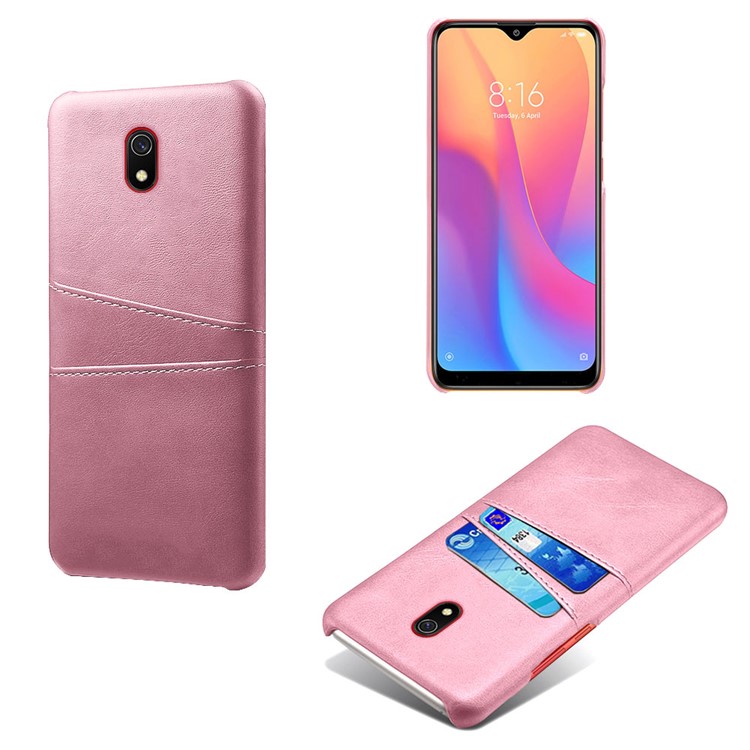 KSQ Double Card Slots PU Leather Coated Hard PC Case for Xiaomi Redmi 8A - Rose Gold-1