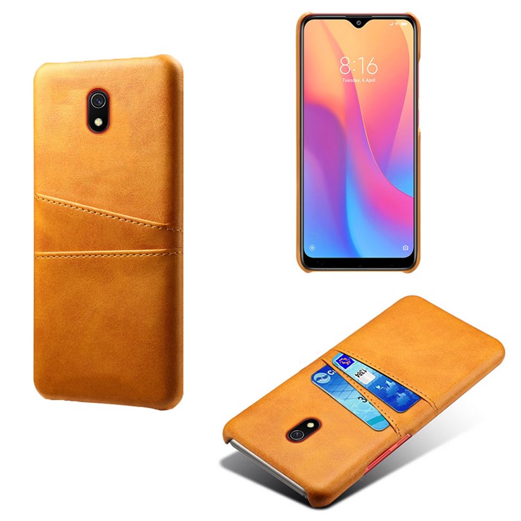 KSQ Double Card Slots PU Leather Coated Hard PC Case for Xiaomi Redmi 8A - Orange-1
