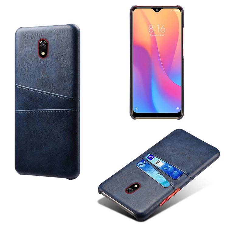 KSQ Double Card Slots PU Leather Coated Hard PC Case for Xiaomi Redmi 8A - Dark Blue-1
