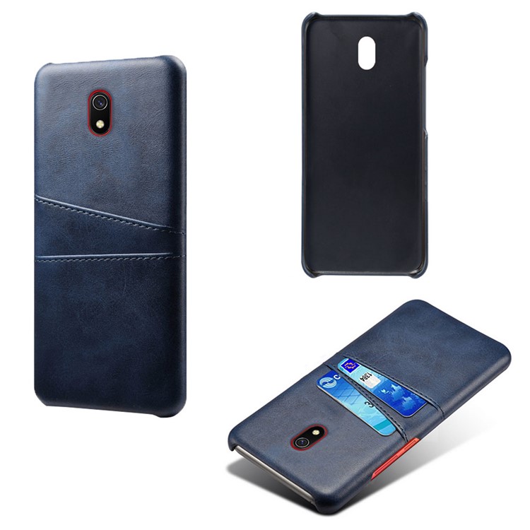 KSQ Double Card Slots PU Leather Coated Hard PC Case for Xiaomi Redmi 8A - Dark Blue-6