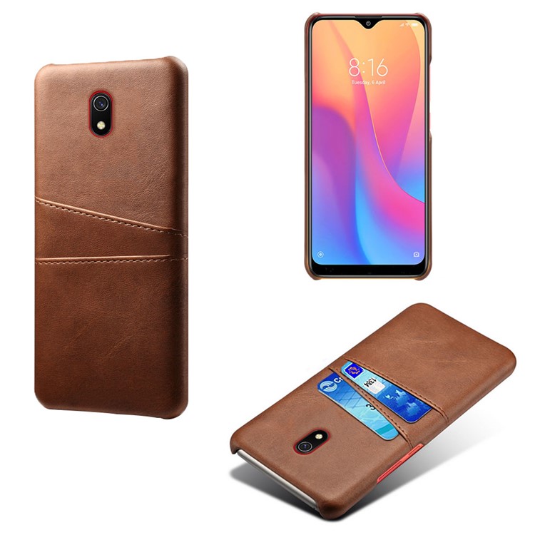 KSQ Double Card Slots PU Leather Coated Hard PC Case for Xiaomi Redmi 8A - Brown-1