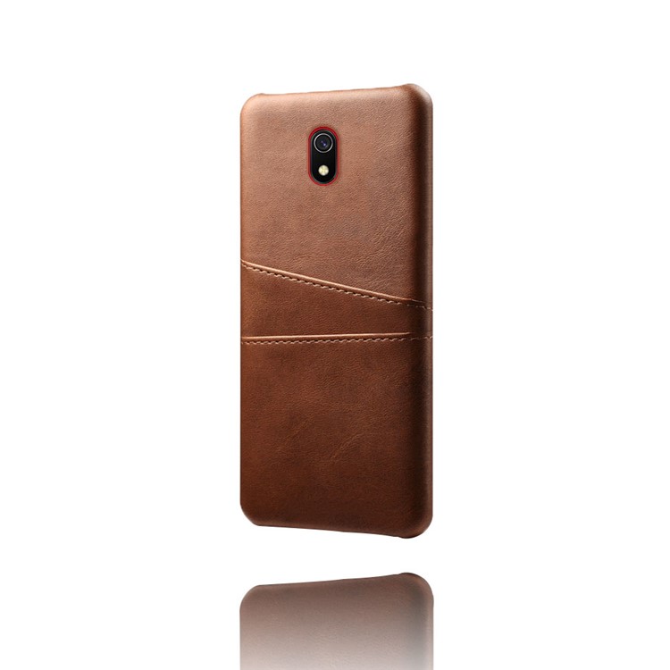 KSQ Double Card Slots PU Leather Coated Hard PC Case for Xiaomi Redmi 8A - Brown-2