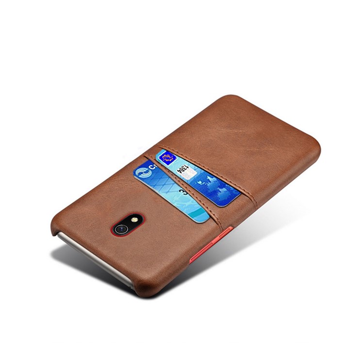 KSQ Double Card Slots PU Leather Coated Hard PC Case for Xiaomi Redmi 8A - Brown-5