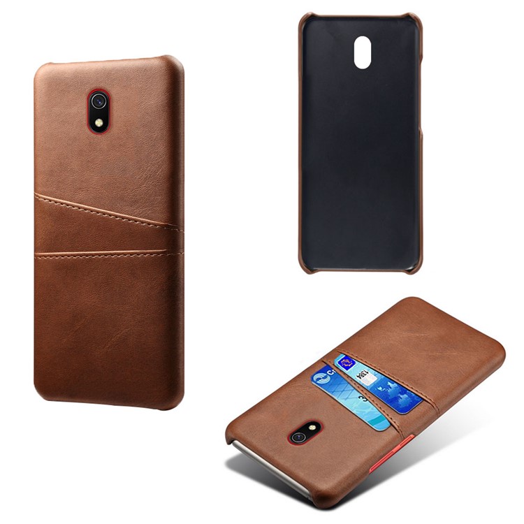 KSQ Double Card Slots pu Leather Revêtement en Revue PC Dur PC Pour Xiaomi Redmi 8a - Brun