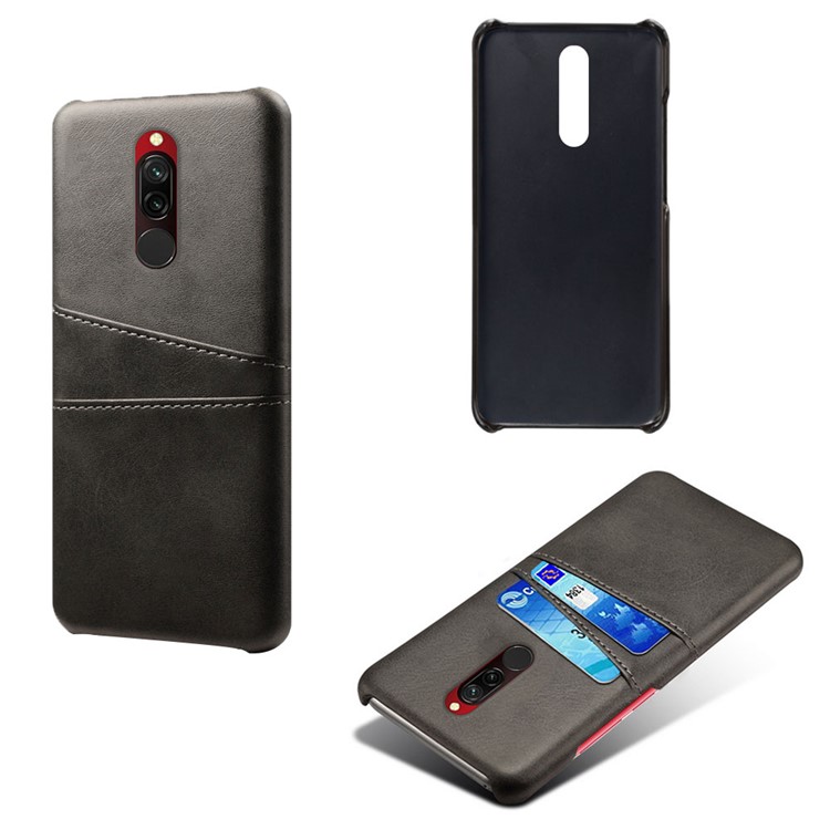 KSQ Double Card Slots PU le Cuir Enduit de Coque du PC Dur Pour Xiaomi Redmi 8 - le Noir