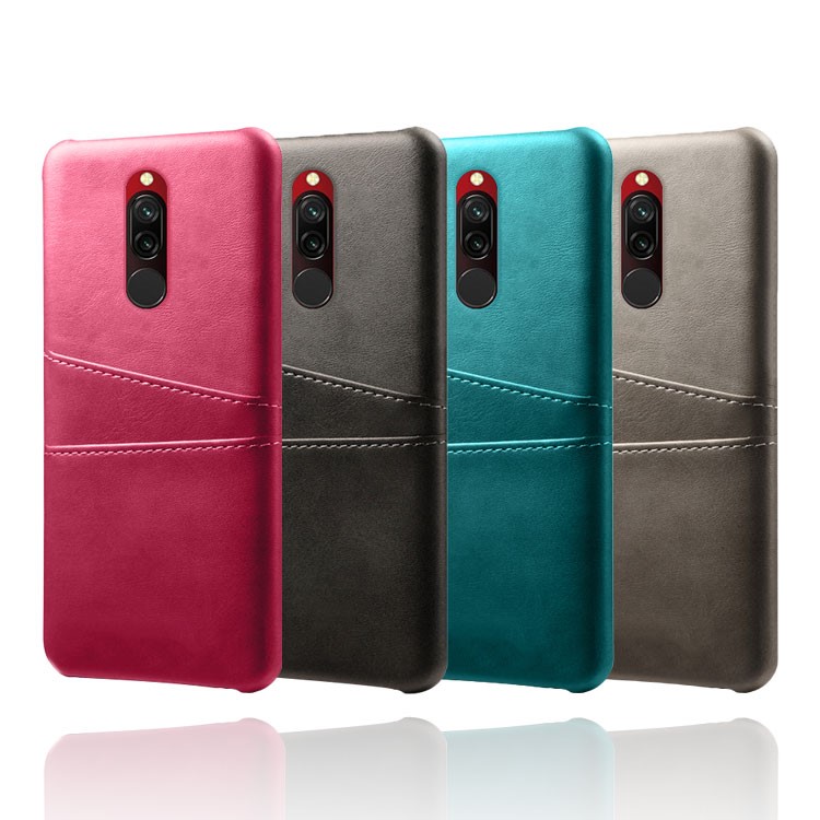 KSQ Double Card Slots PU Lederbeschichtete Hartpcschale Für Xiaomi Redmi 8 - Schwarz