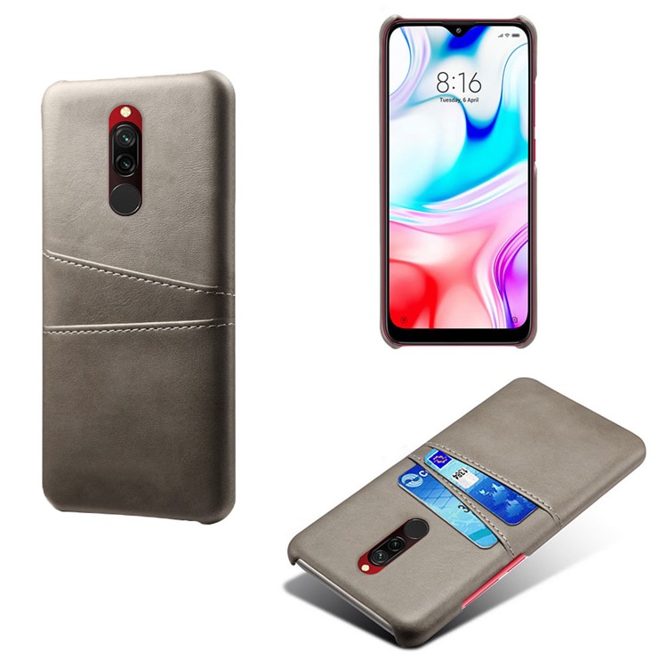 KSQ Double Card Slots PU Leather Coated Hard PC Shell for Xiaomi Redmi 8 - Grey-1
