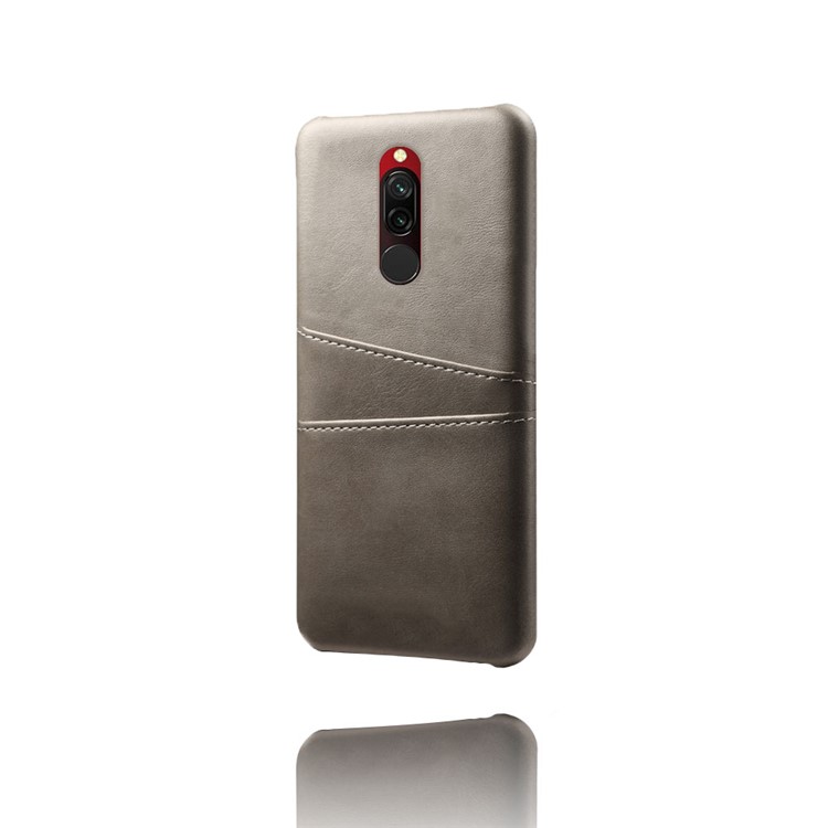 KSQ Double Card Slots PU Leather Coated Hard PC Shell for Xiaomi Redmi 8 - Grey-2