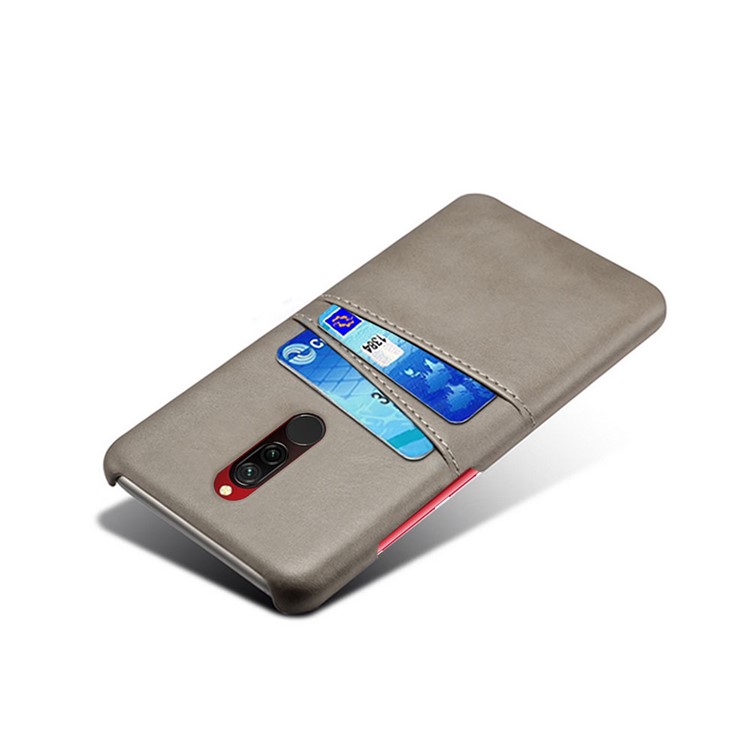 KSQ Double Card Slots PU Leather Coated Hard PC Shell for Xiaomi Redmi 8 - Grey-4