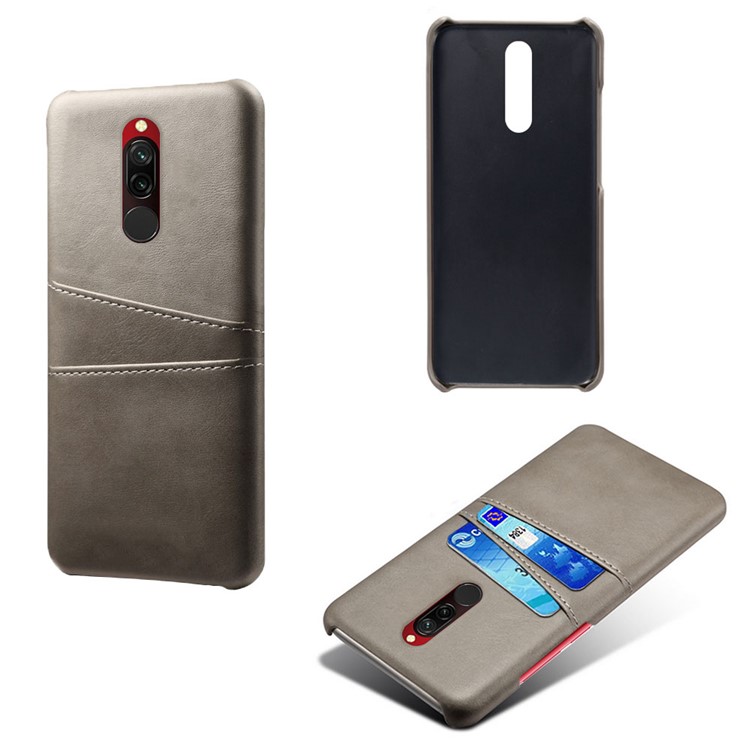 KSQ Double Card Slots PU Leather Coated Hard PC Shell for Xiaomi Redmi 8 - Grey-5