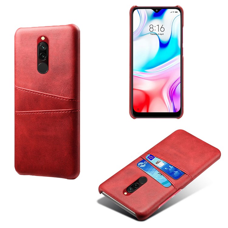 KSQ Double Card Slots PU Leather Coated Hard PC Shell for Xiaomi Redmi 8 - Red-1