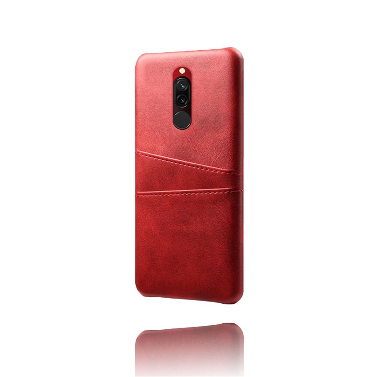 KSQ Double Card Slots PU Leather Coated Hard PC Shell for Xiaomi Redmi 8 - Red-2