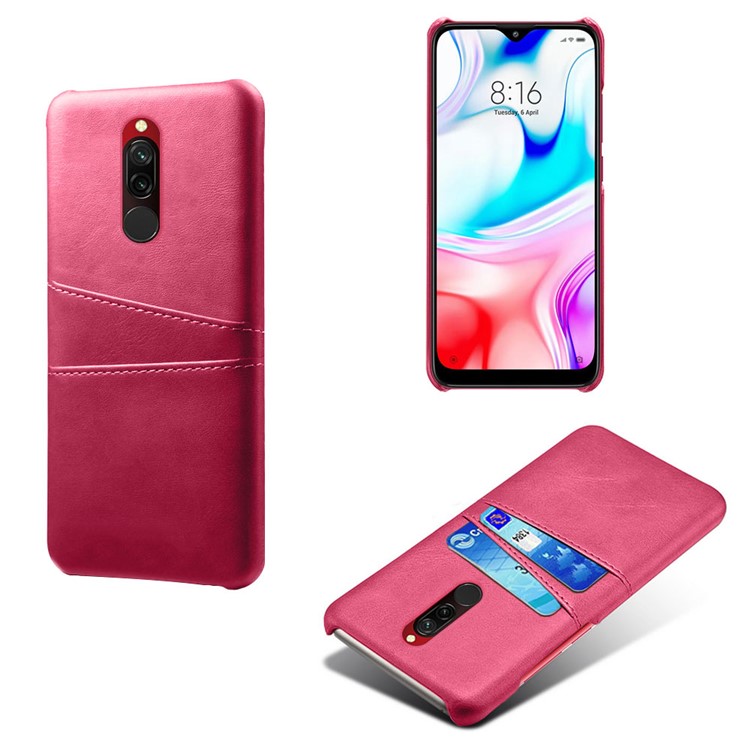 KSQ Double Card Slots PU Leather Coated Hard PC Shell for Xiaomi Redmi 8 - Rose-1