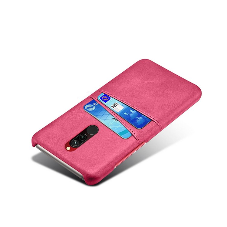 KSQ Double Card Slots PU Leather Coated Hard PC Shell for Xiaomi Redmi 8 - Rose-4