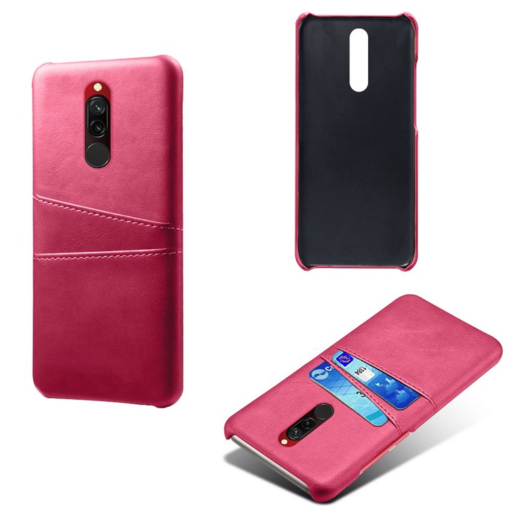KSQ Double Card Slots PU Leather Coated Hard PC Shell for Xiaomi Redmi 8 - Rose-5