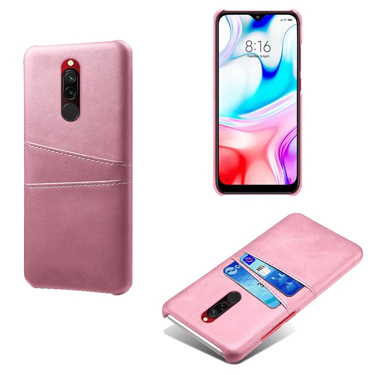 KSQ Double Card Slots PU Leather Coated Hard PC Shell for Xiaomi Redmi 8 - Rose Gold-1