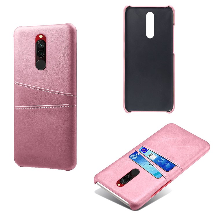 KSQ Double Card Slots PU Leather Coated Hard PC Shell for Xiaomi Redmi 8 - Rose Gold-5